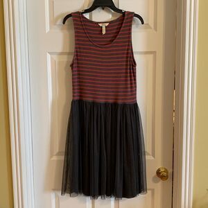 Matilda Jane size large sleeveless dress red/gray stripe & gray tulle skirt